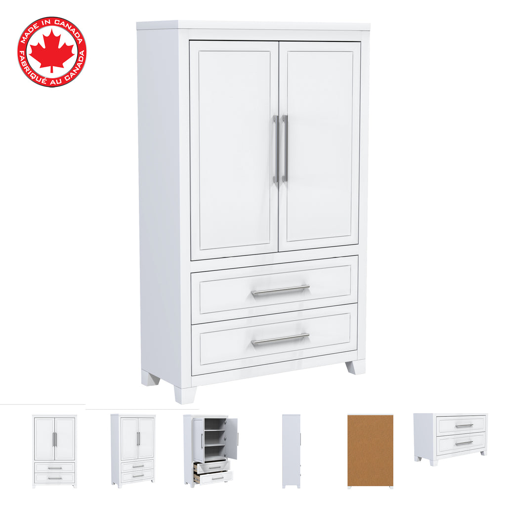 emma armoire storage organizer - shelves with 2 drawers home decor, white