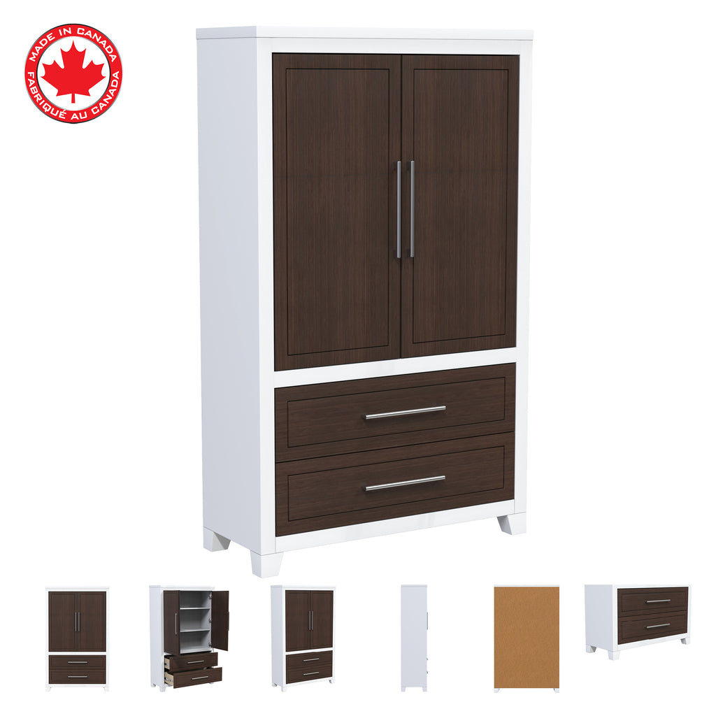 emma armoire storage organizer - shelves with 2 drawers home decor, white & walnut