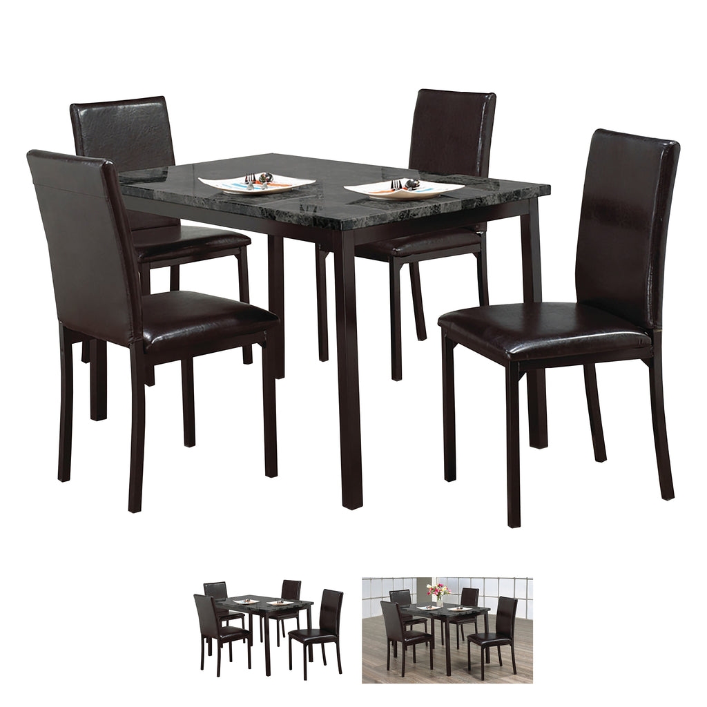 Bebelelo 5Pcs Dinette Set, Dark Grey Marble Table and Upholstered Seats