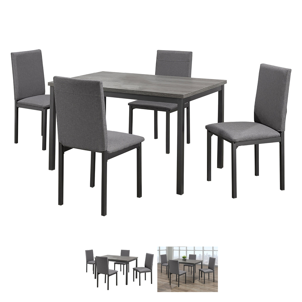 Bebelelo 5Pcs Dinette Set, Grey Wood Table and Cushion Chair, Silver Metal Legs