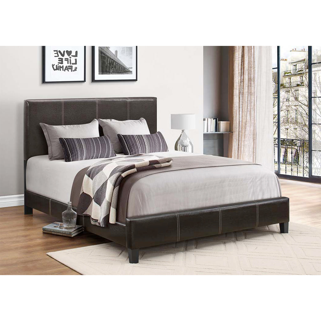 Bebelelo Double Platform Bed - Espresso with Contrast Stitching for Home Decor