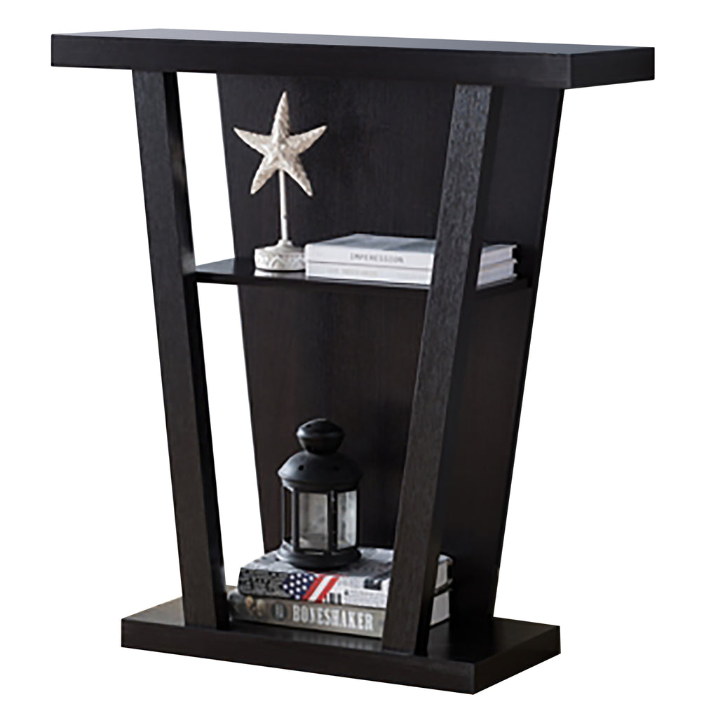 Bebelelo Espresso Console Table - 3 Tiers of Shelves with Wooden Base