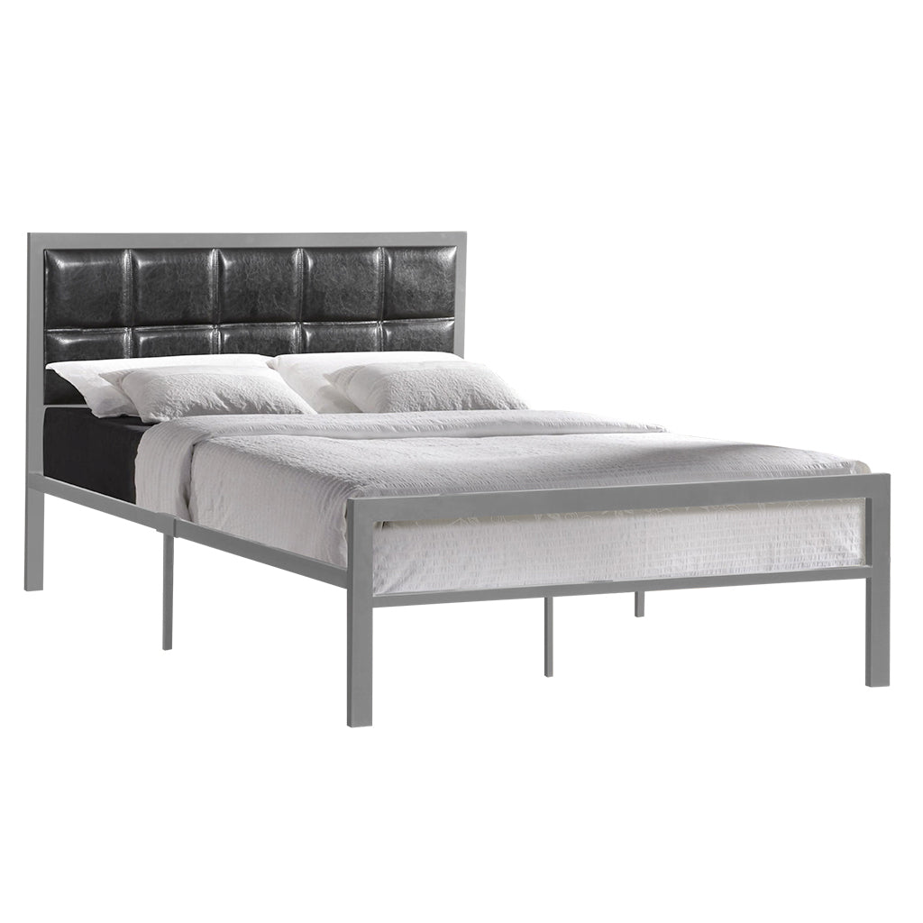 Bebelelo Claude Grey Metal Platform Single Bed with Padded Black Headboard