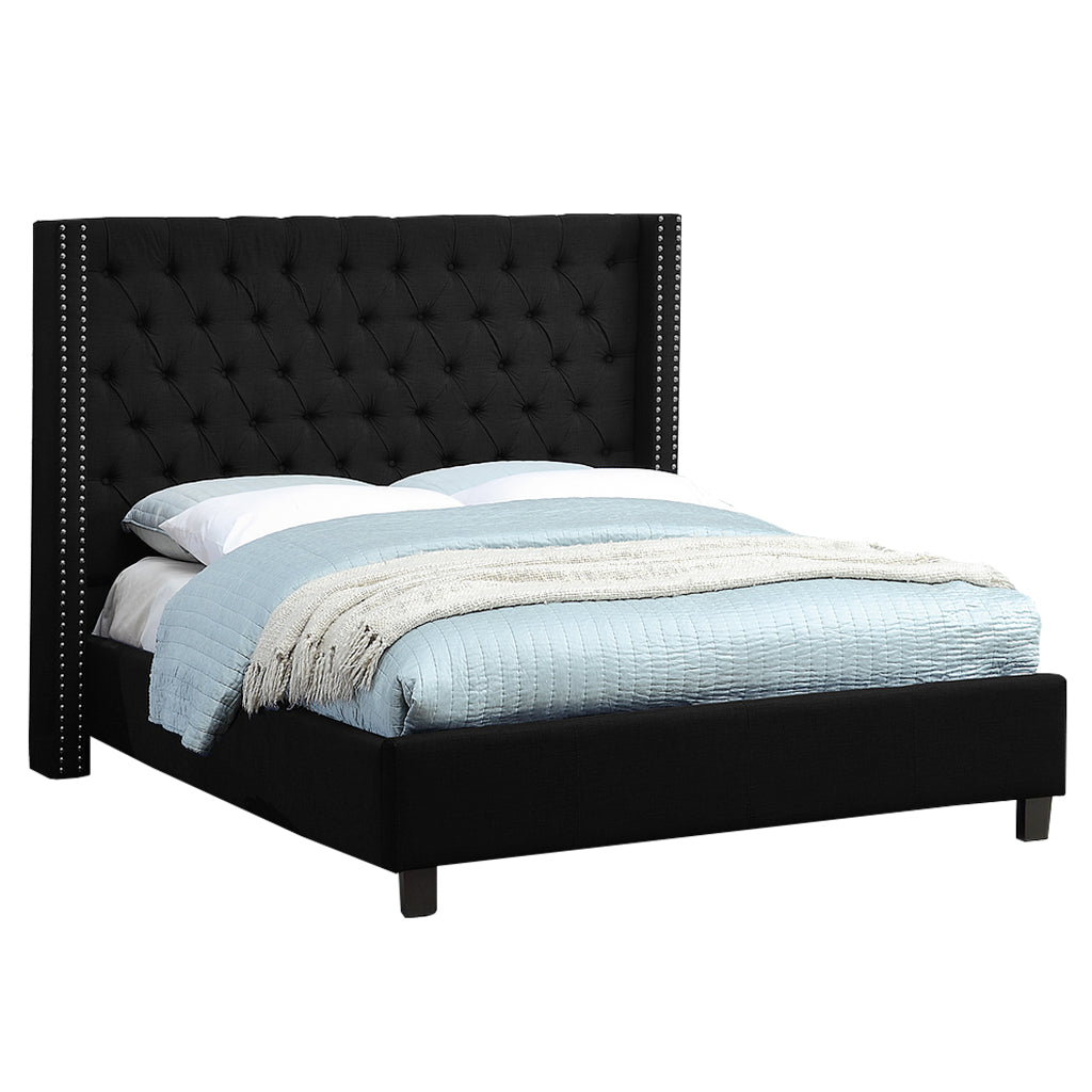 Bebelelo Elaine Black Wing Queen Bed with Button Tufting Nailhead Details