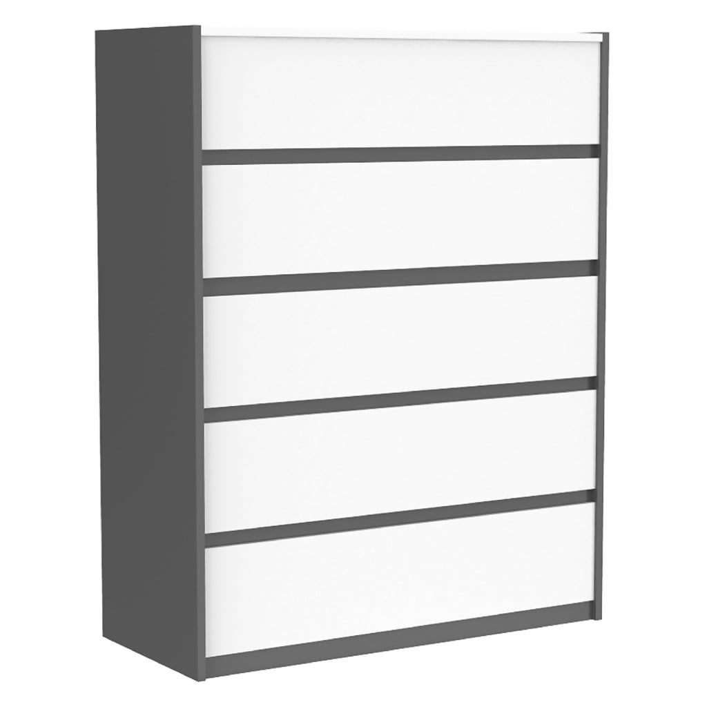 Farona 5 drawer chest storage for nursery bedroom, dark grey & white