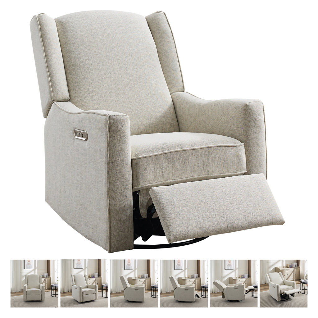 electric nursery glider chair in beige with smooth reclining feature