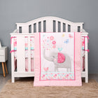 Baby crib bedding pink and grey elephant for new born