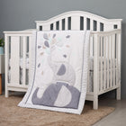 Boobeyeh 5-piece grey and white elephant crib bedding set