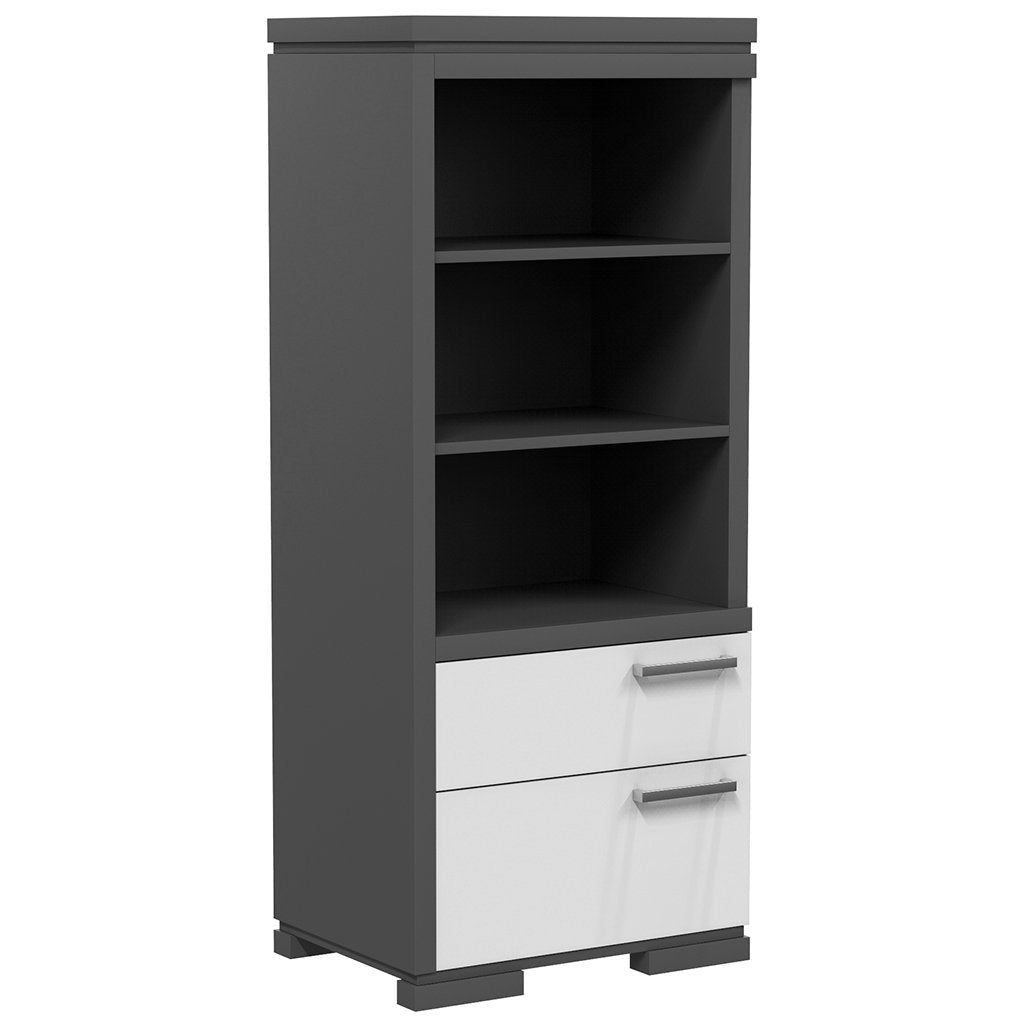 Bibiliothèque - 2 drawers and 3 Floors - Joe - Dark Gray and White