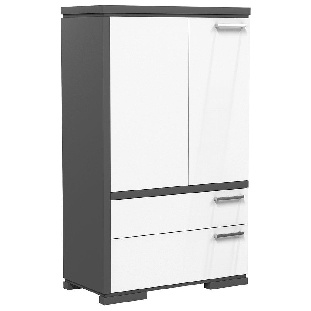 Wardrobe - 2 drawers and 2 doors - Joe - Dark Gray and White