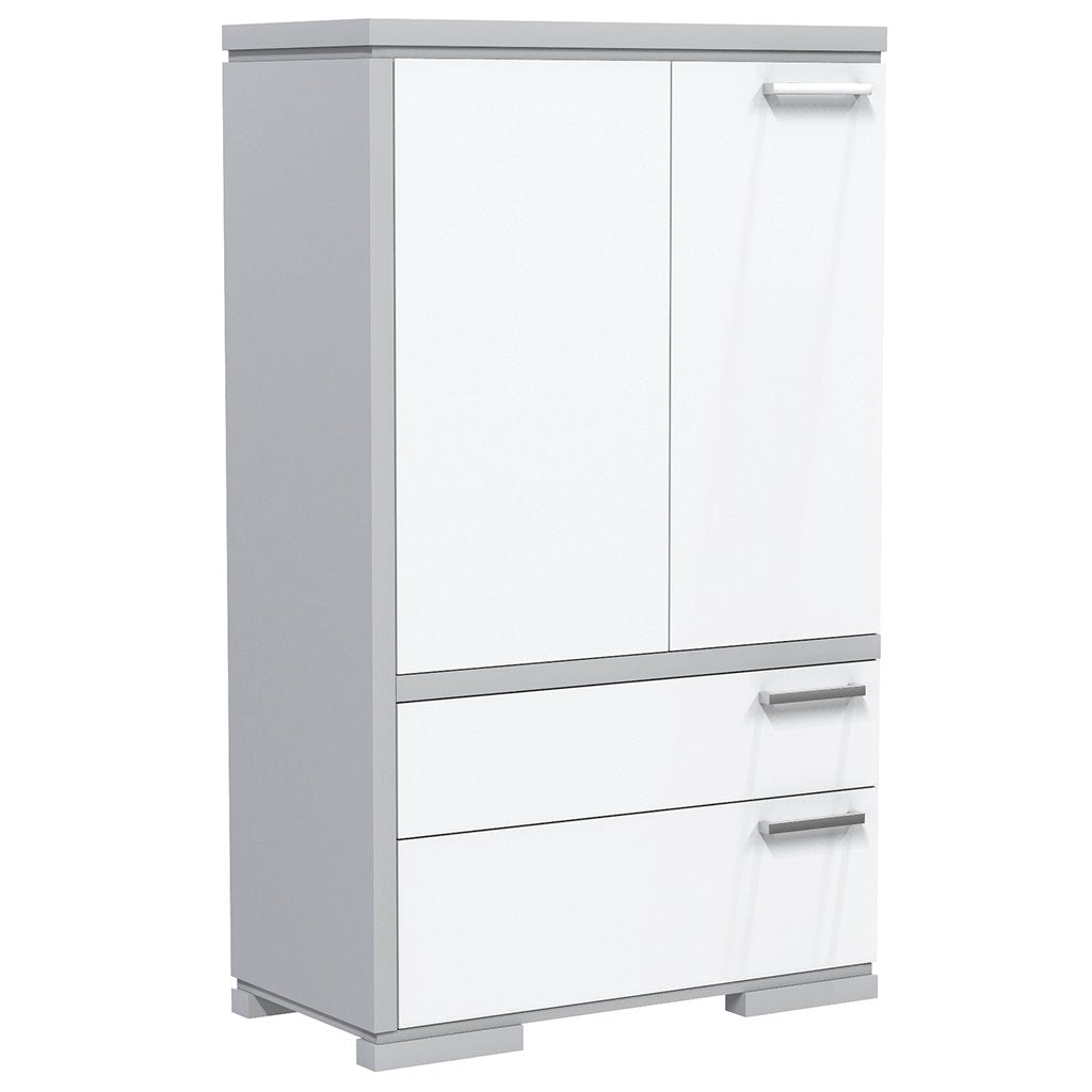 Wardrobe - 2 drawers and 2 doors - Joe - Light Gray and White