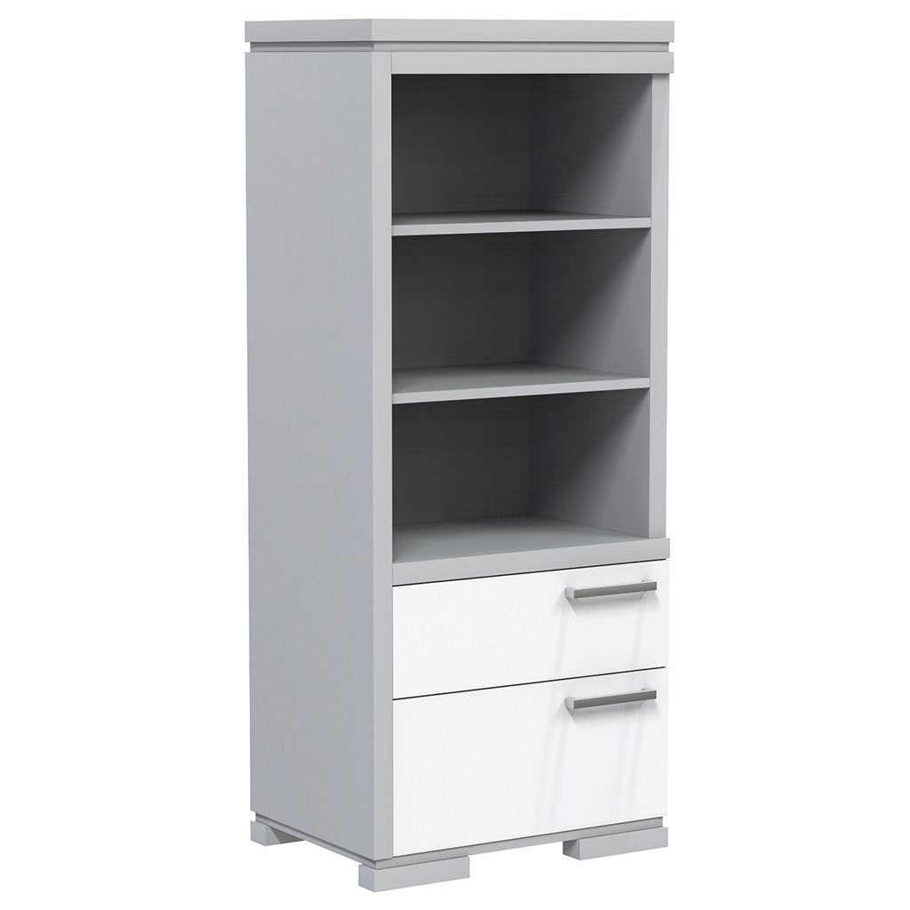 Bibiliothèque - 2 drawers and 3 Floors - Joe - Light Gray and White