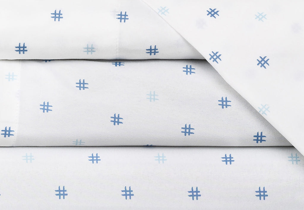 Bebelelo Luxurious Microfiber Hashtag Blue King Bed Sheet Set of 4