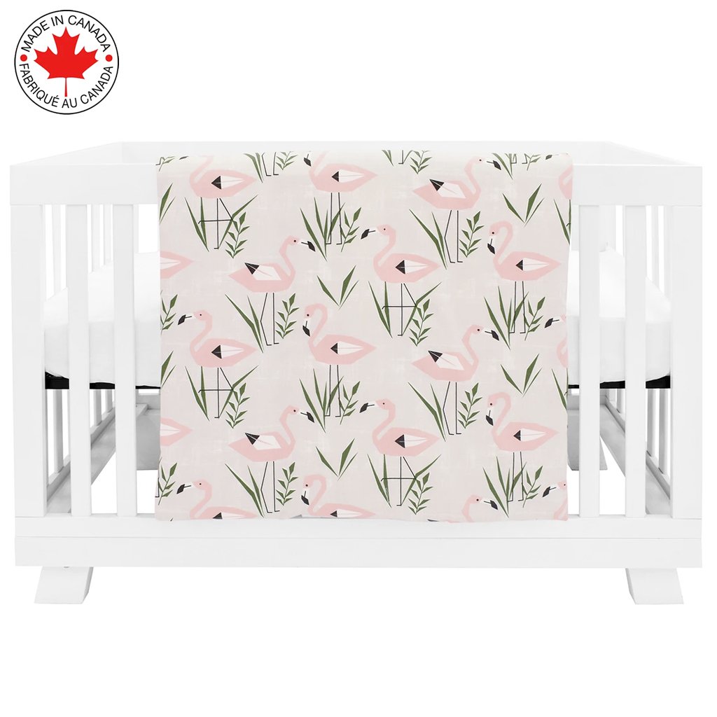 BEBELELO- 4 PIECES BEDDING BABY PINK AND WHITE WITH PATTERN FLAMANTS- # 620