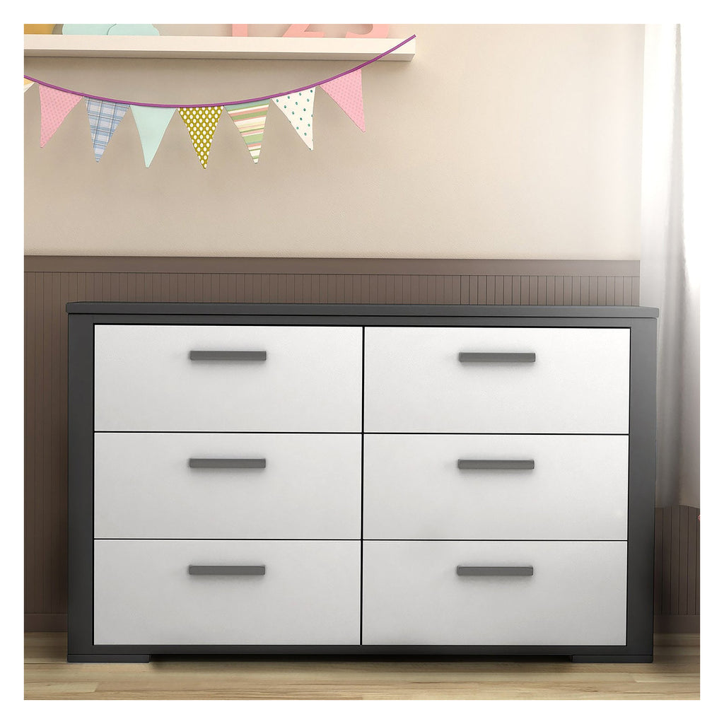 karlstad 6-drawer double dresser organization for home decor, dark grey & white