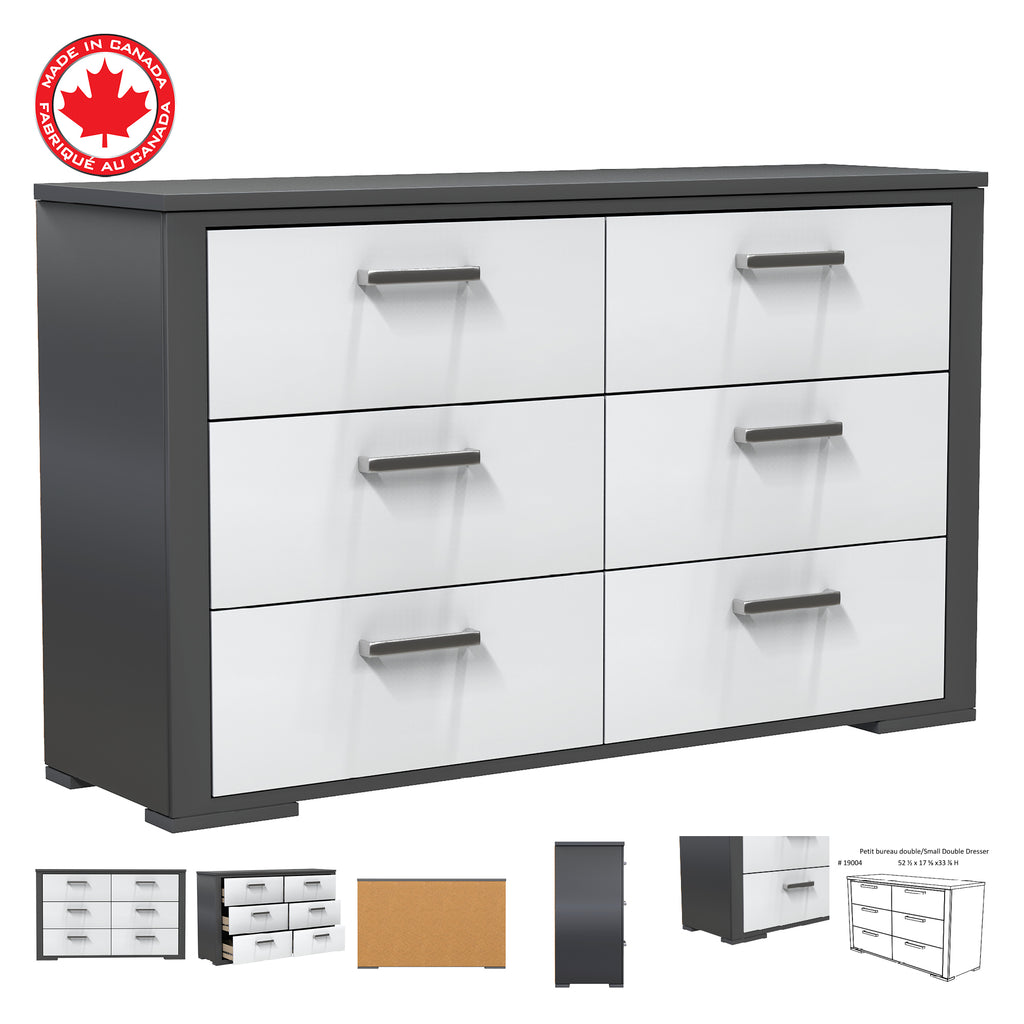 karlstad 6-drawer double dresser organization for home decor, dark grey & white