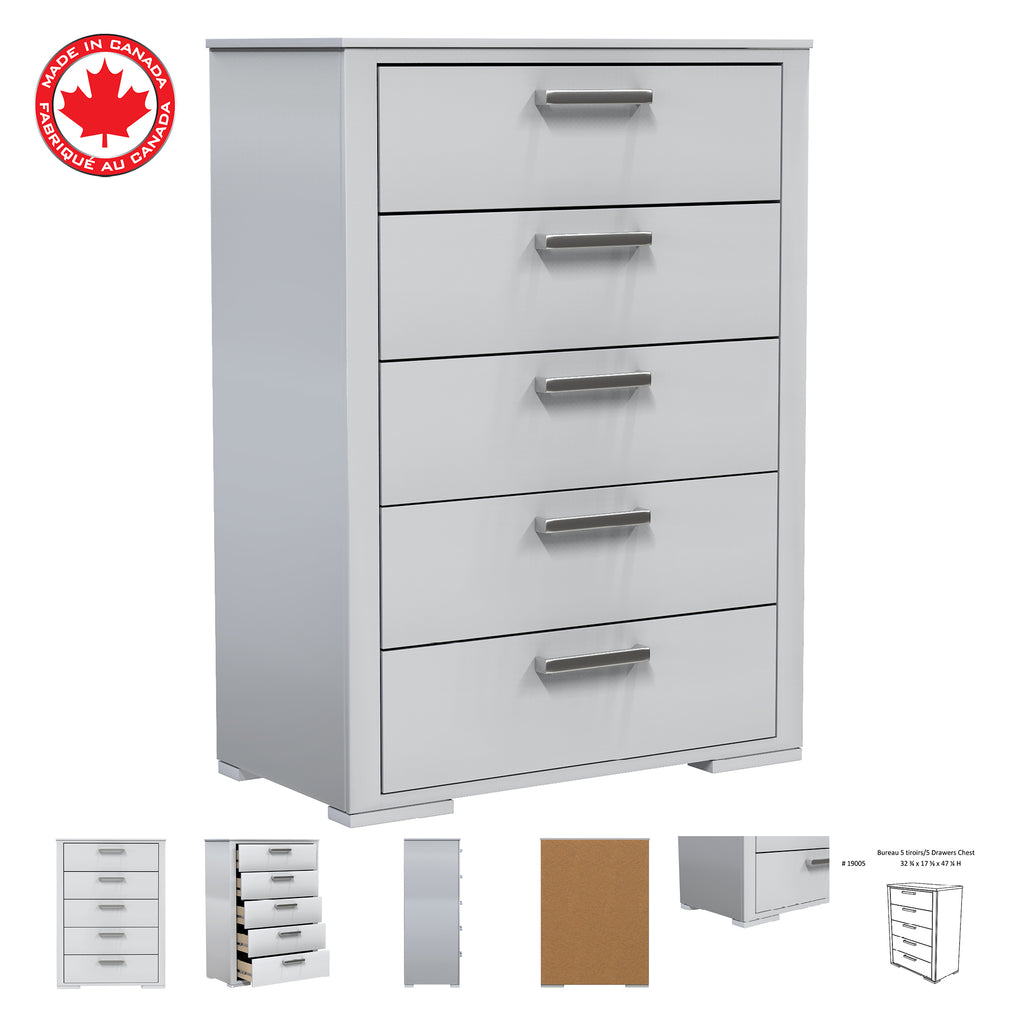 karlstad 5 drawer chest office storage organization, light grey