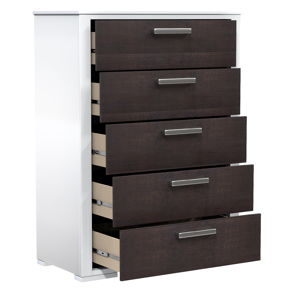 karlstad 5 drawer chest office storage organization, white & walnut