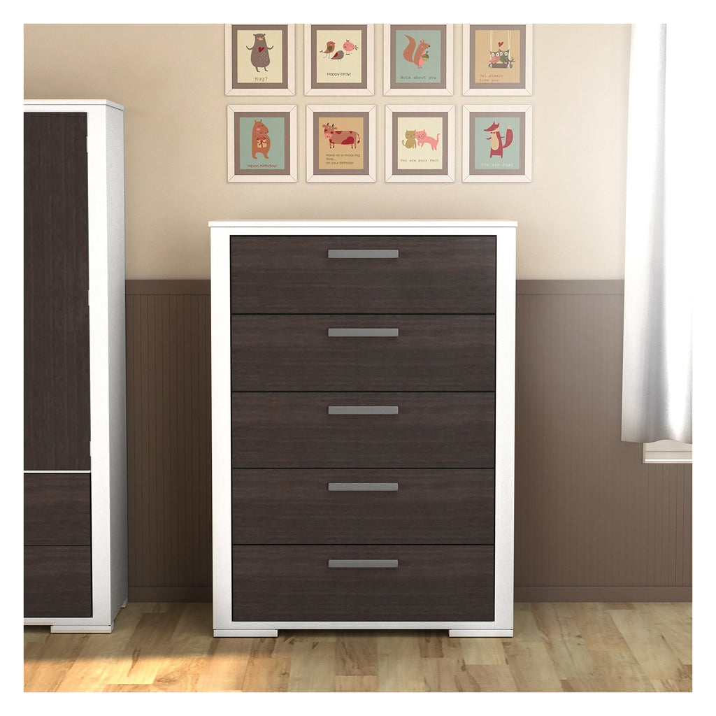 karlstad 5 drawer chest office storage organization, white & walnut