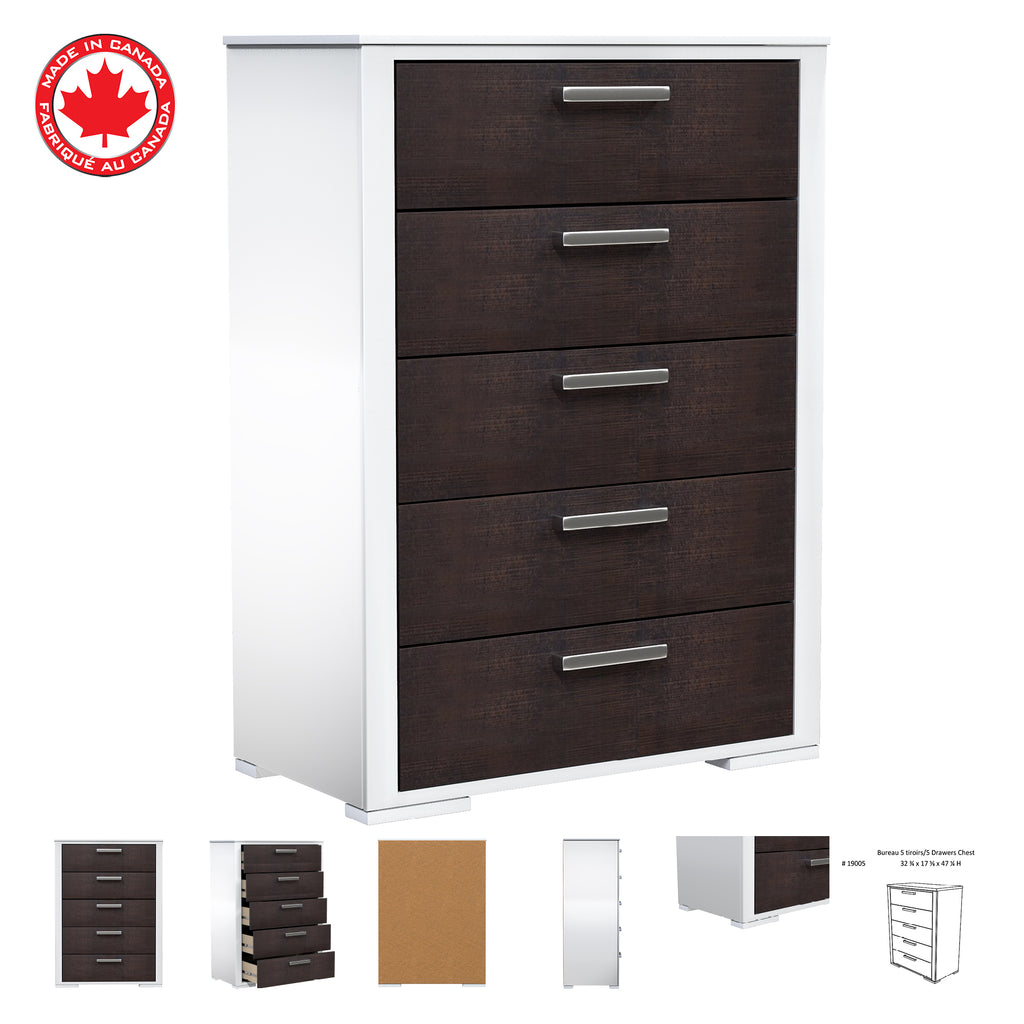 karlstad 5 drawer chest office storage organization, white & walnut