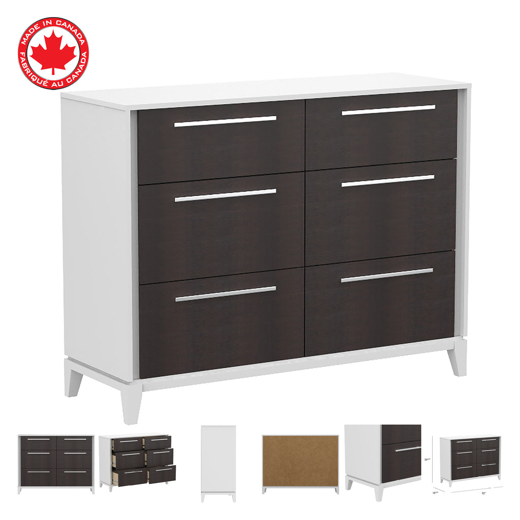 Bebelelo 6 Drawers Small Double Chest Office Storage Organization, White & Wood Burn
