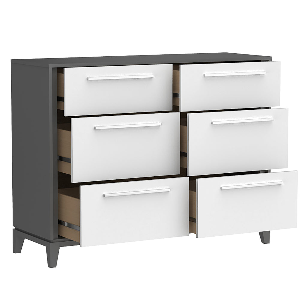 Bebelelo 6 Drawers Small Double Chest Office Storage Organization, Dark Grey & White