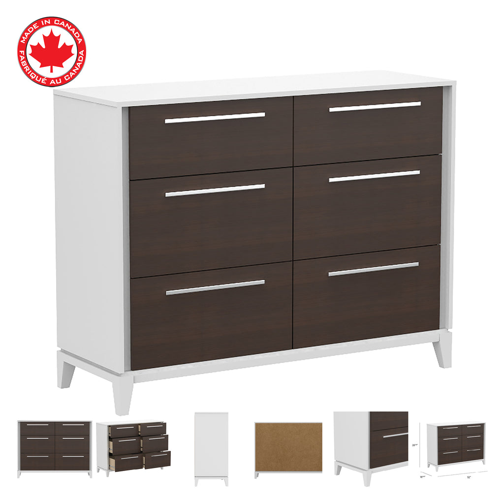 Bebelelo 6 Drawers Small Double Chest Office Storage Organization, White & Walnut