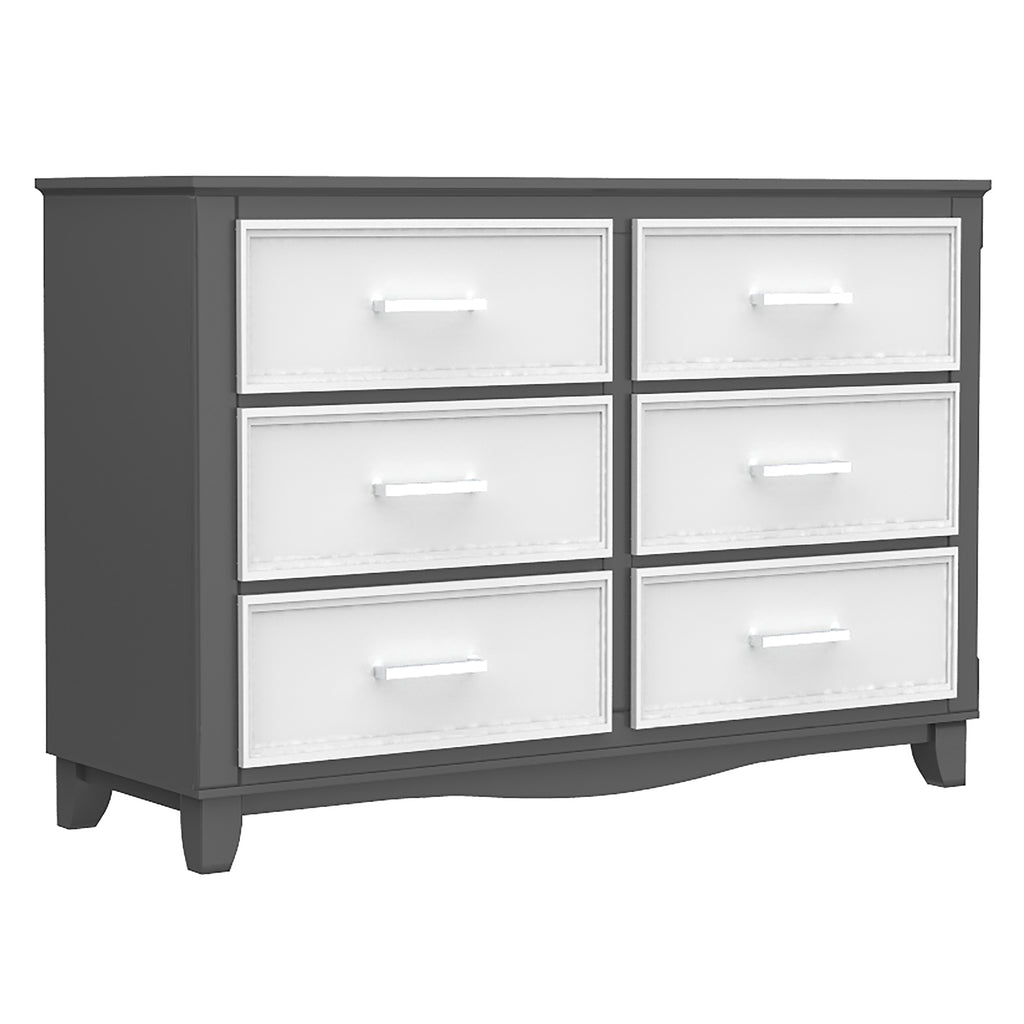 Bebelelo 6-Drawer Small Double Dresser Organization for Home Decoration, Dark Grey & White