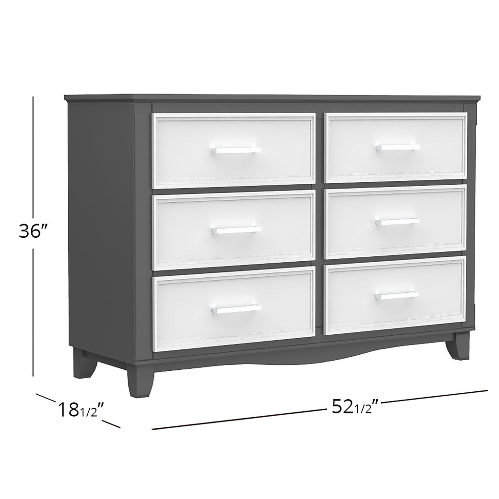 Bebelelo 6-Drawer Small Double Dresser Organization for Home Decoration, Dark Grey & White