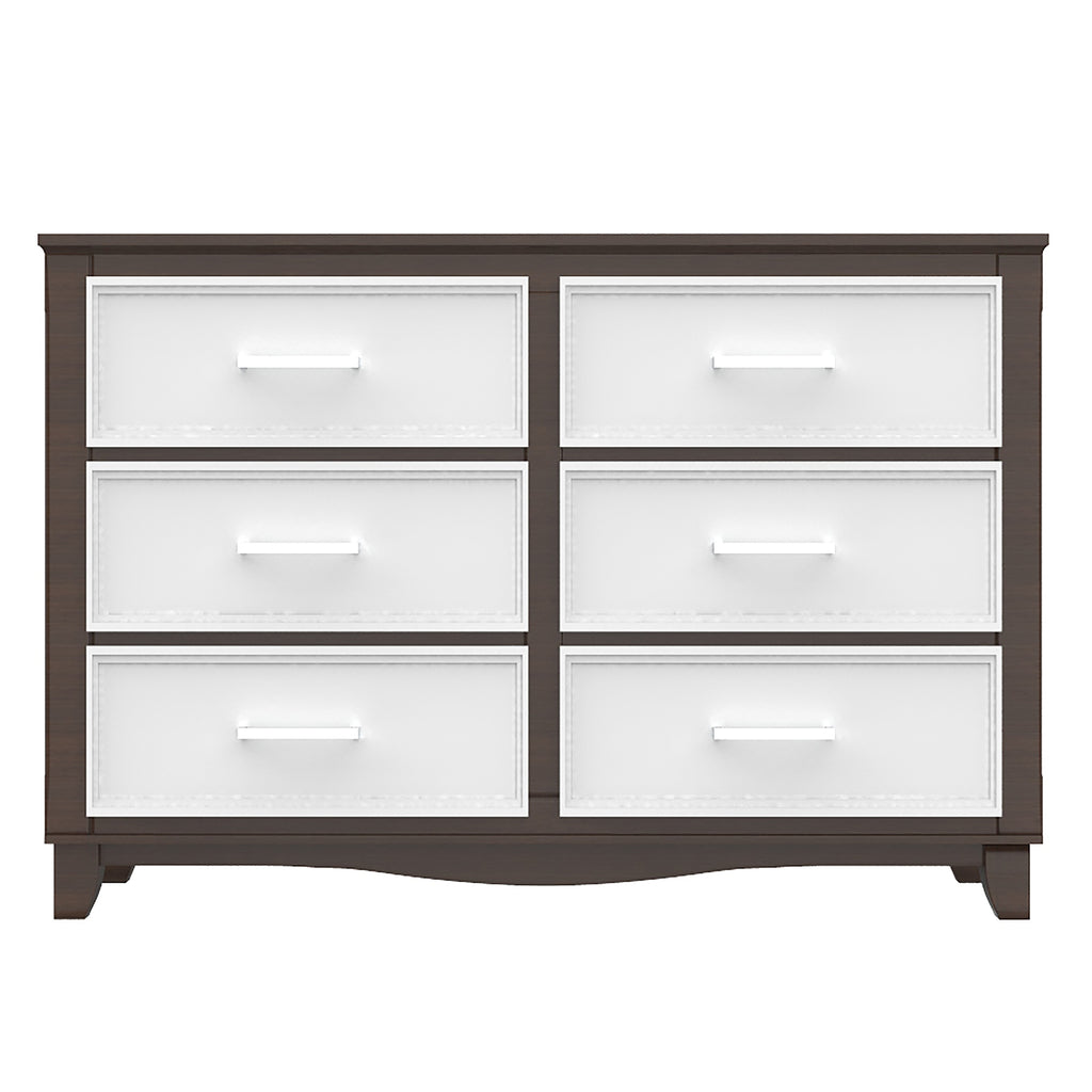 Bebelelo 6-Drawer Small Double Dresser Organization for Home Decoration, White & Walnut