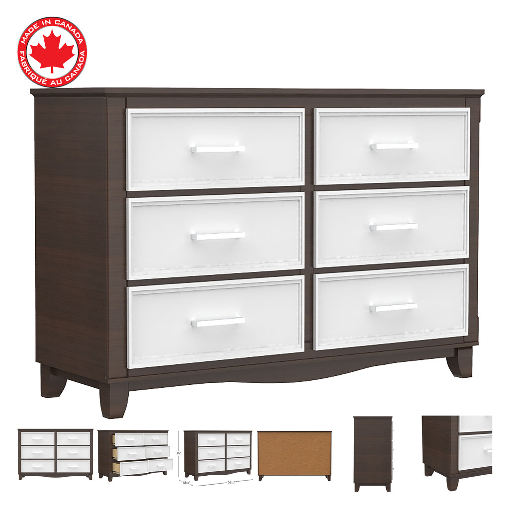 Bebelelo 6-Drawer Small Double Dresser Organization for Home Decoration, White & Walnut