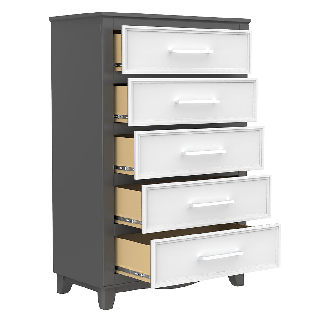 Bebelelo 5 Drawer Chest Office Storage Organization, Dark Grey & White