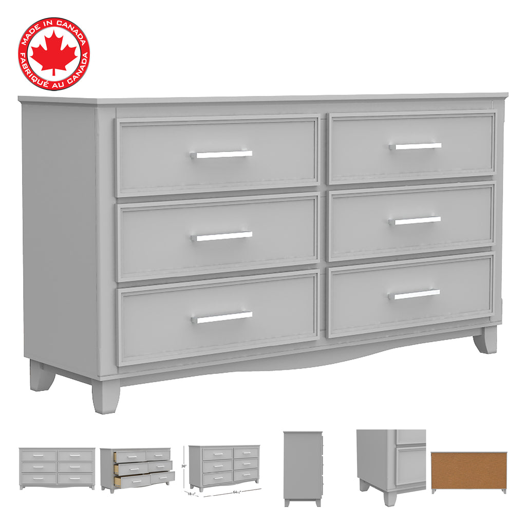 Bebelelo 6-Drawer Double Dresser Organization for Home Decor, Light Grey