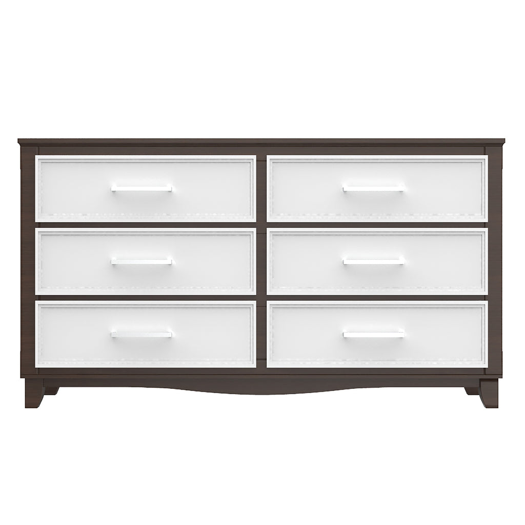 Bebelelo 6-Drawer Double Dresser Organization for Home Decor, White & Walnut