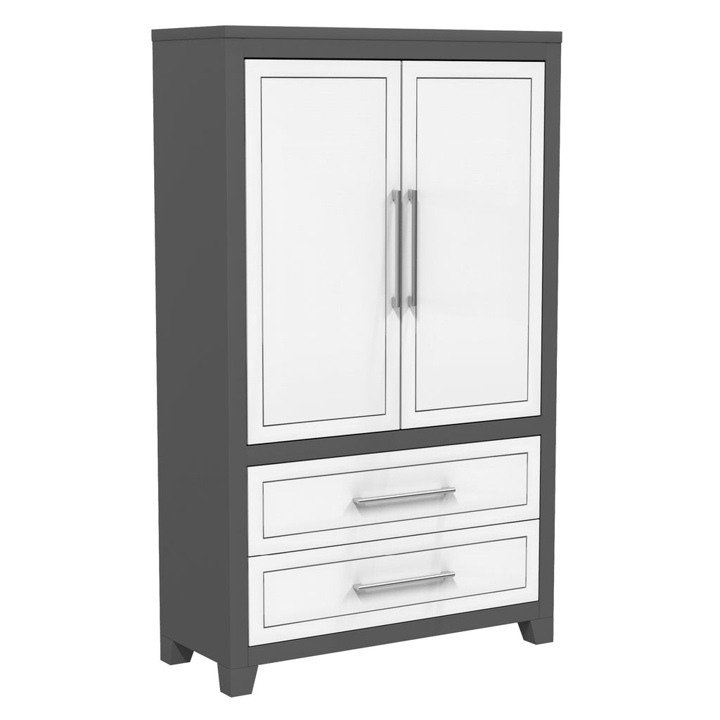 emma armoire storage organizer - shelves with 2 drawers home decor, dark grey & white