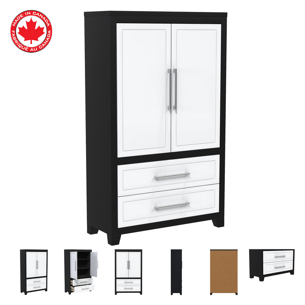 emma armoire storage organizer - shelves with 2 drawers home decor, java & white