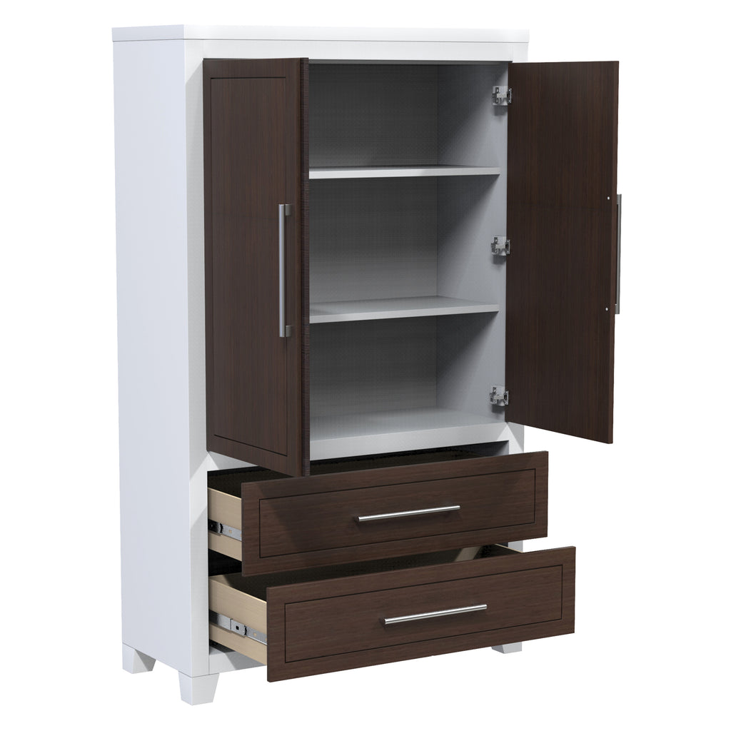 emma armoire storage organizer - shelves with 2 drawers home decor, white & walnut
