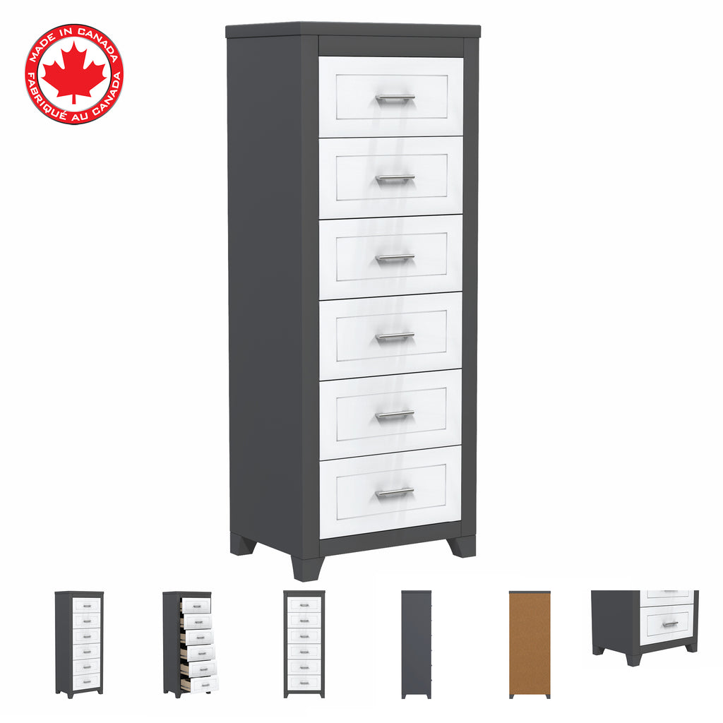 emma 6-drawer double dresser organization for home decoration, dark grey & white