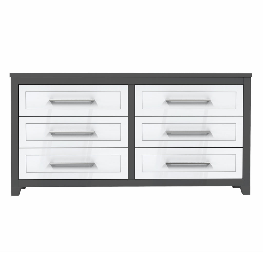 6-drawer double dresser organization for home decor, dark grey & white