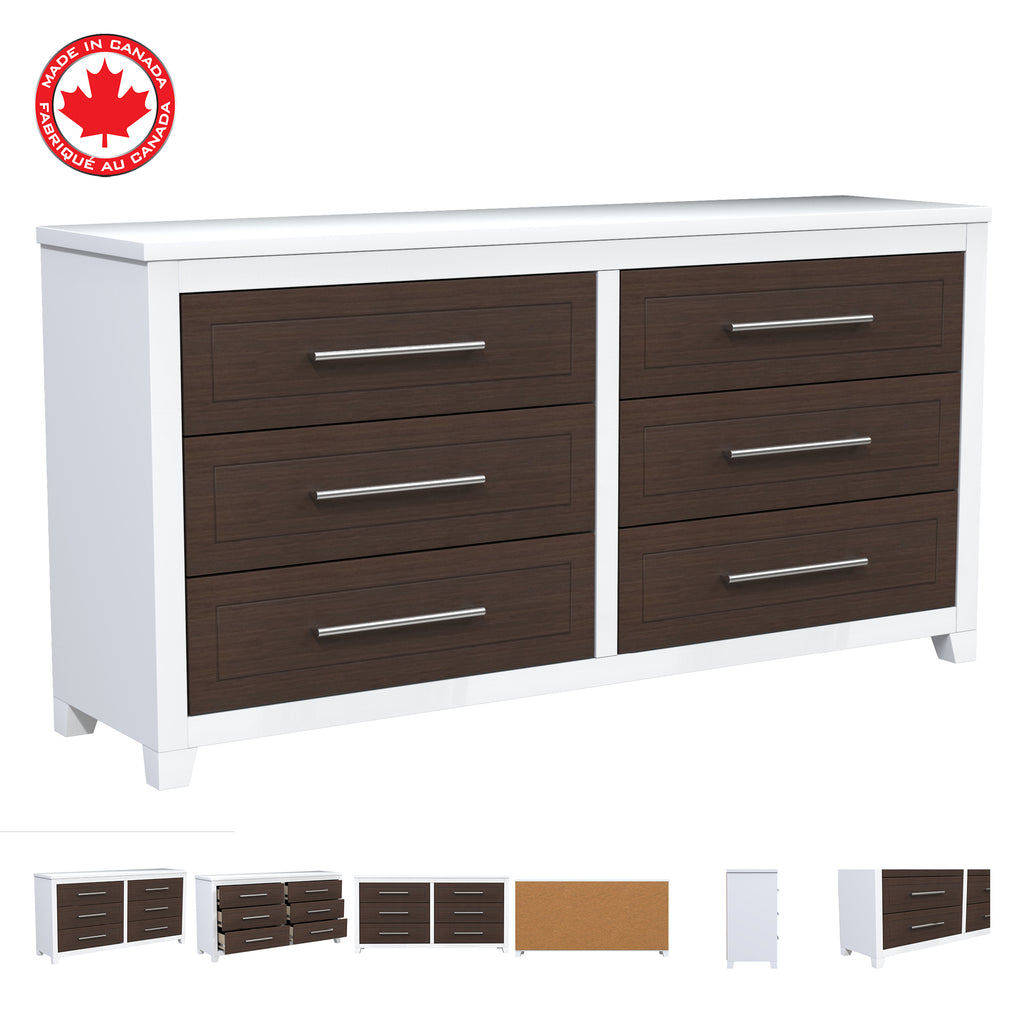 6-drawer double dresser organization for home decor, white & walnut