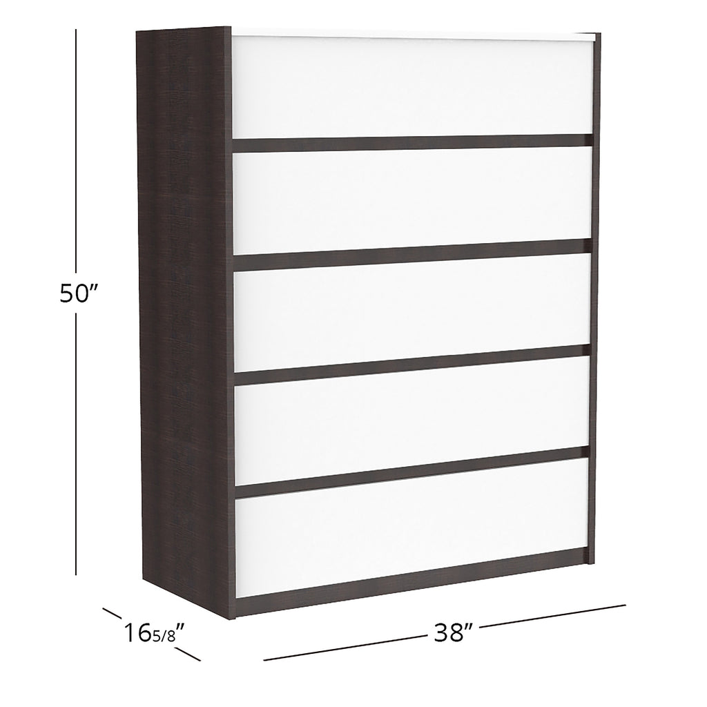 Farona 5 drawer chest storage for nursery bedroom, wood burn & white