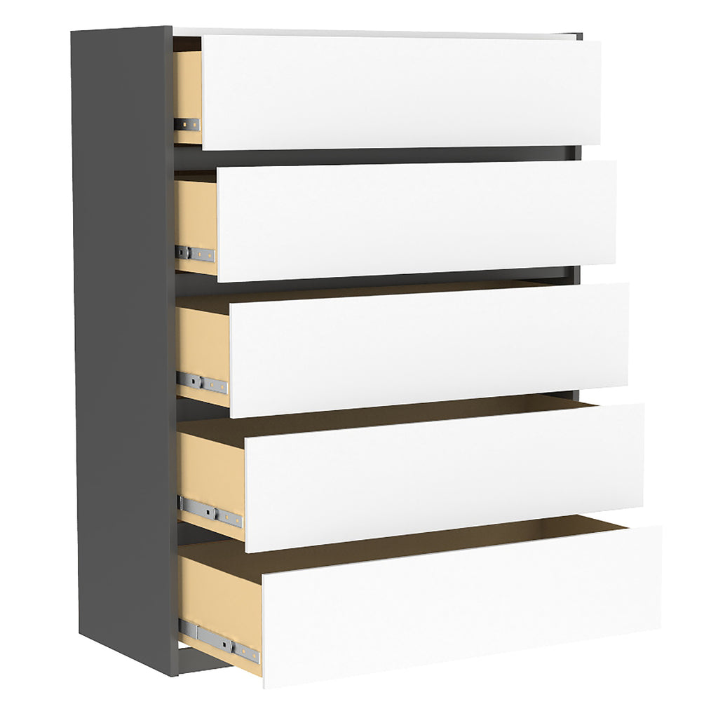 Farona 5 drawer chest storage for nursery bedroom, dark grey & white