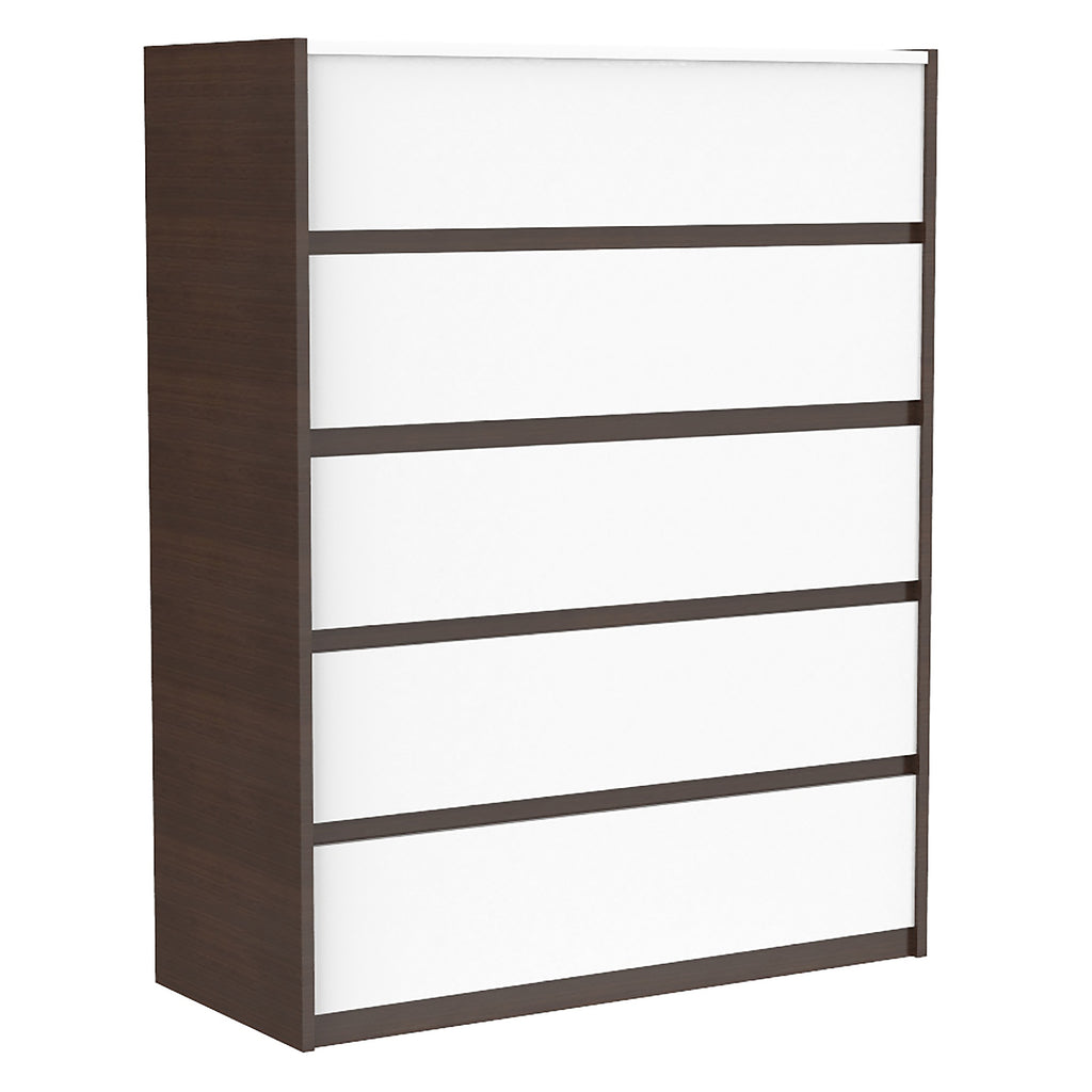 Farona 5 drawer chest storage for nursery bedroom, walnut & white