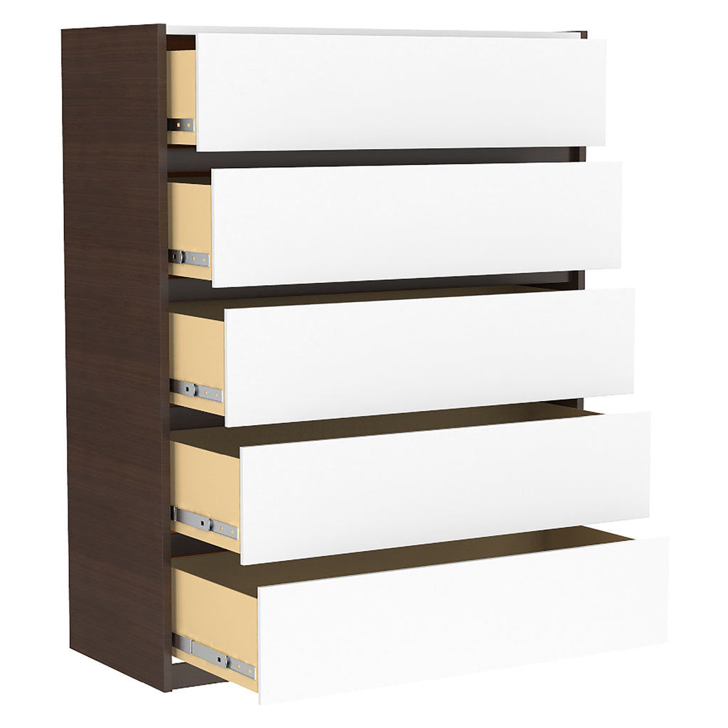 Farona 5 drawer chest storage for nursery bedroom, walnut & white