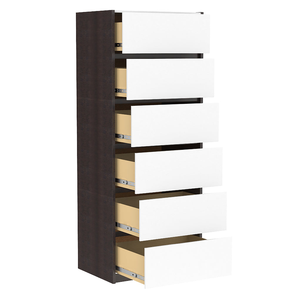 Farona 6 drawer chest office storage organization, white & wood burn