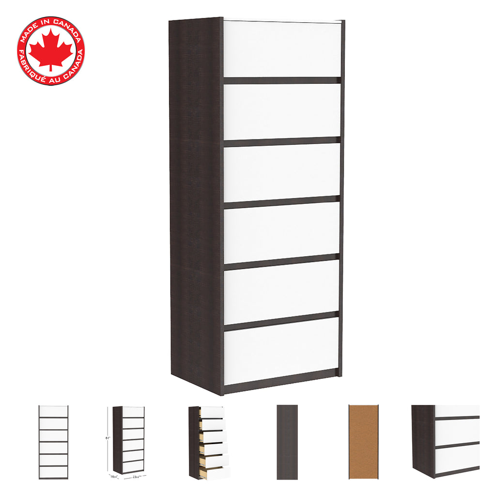 Farona 6 drawer chest office storage organization, white & wood burn