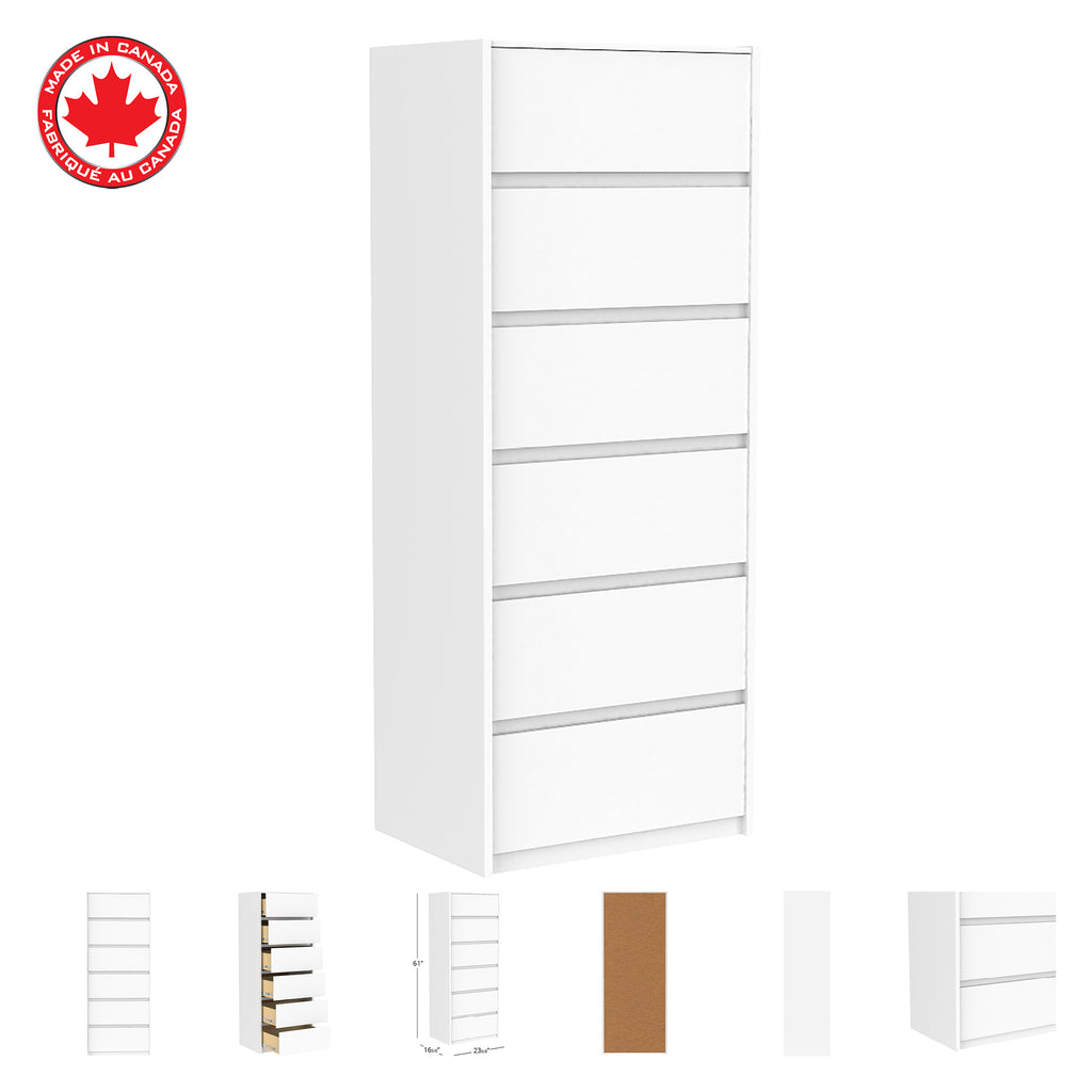 Farona 6 drawer chest office storage organization, white