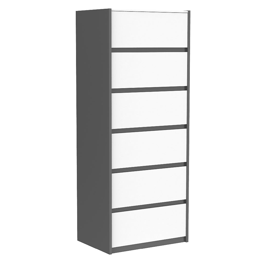 Farona 6 drawer chest office storage organization, dark grey & white