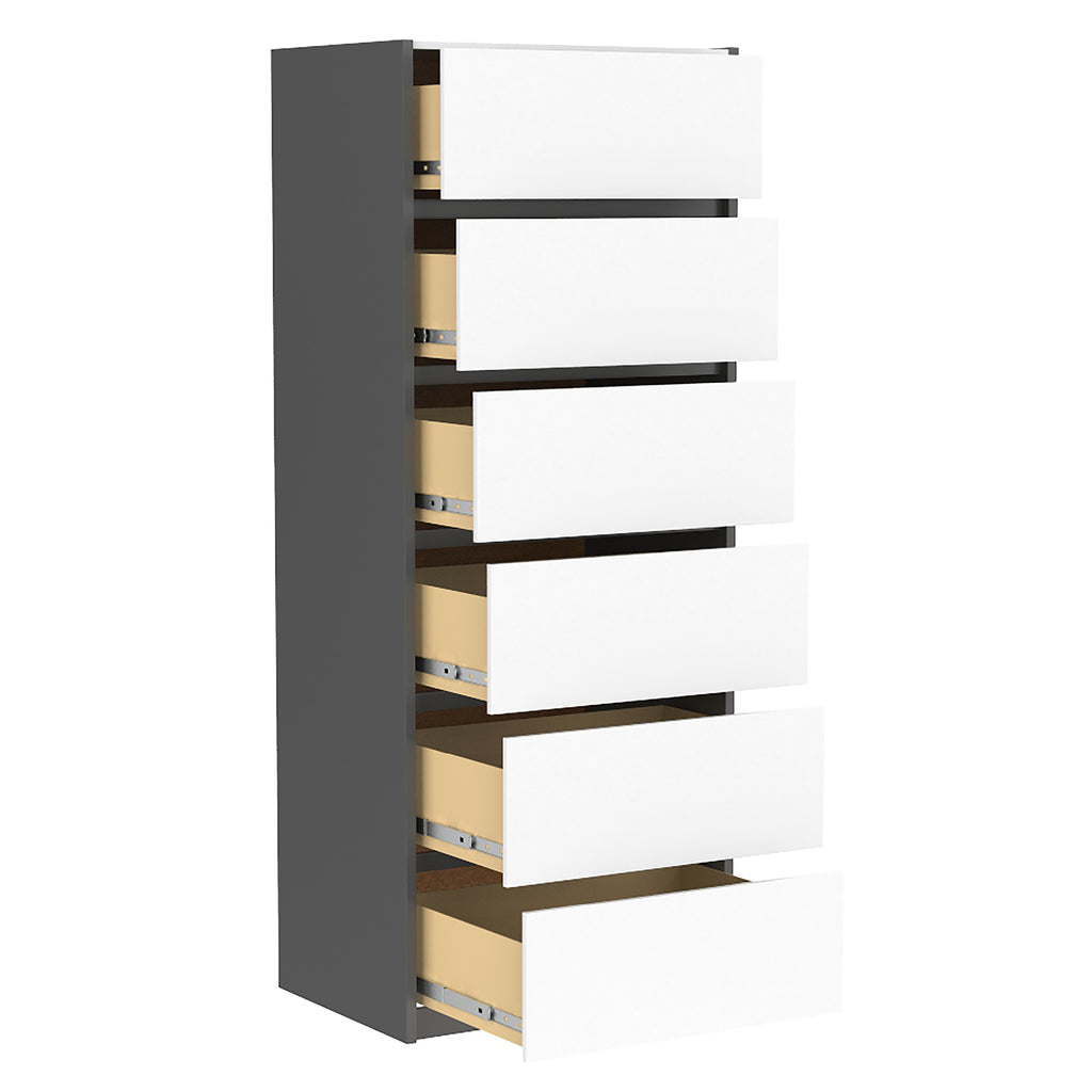 Farona 6 drawer chest office storage organization, dark grey & white
