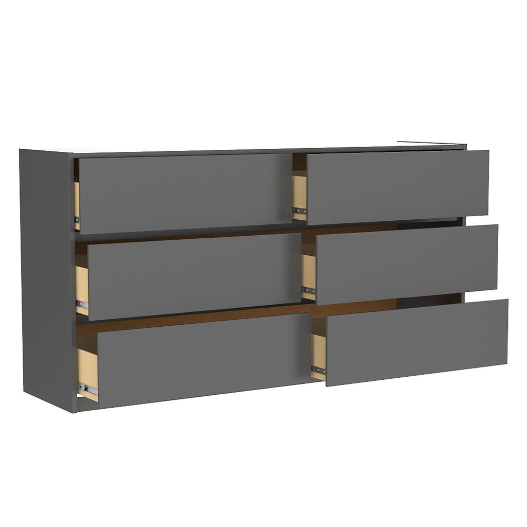 Farona 6 drawer double dresser for bedroom decoration, dark grey